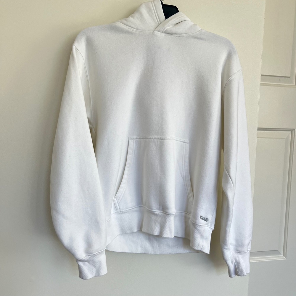 TNA Aritzia Cozy Fleece Hoodie Perfect Fit‎ White Pullover Small Sweatshirt